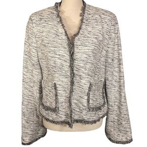 Vintage Emil Rutenberg 100% Silk Tweed Black & White Cropped Tweed Blazer Size M